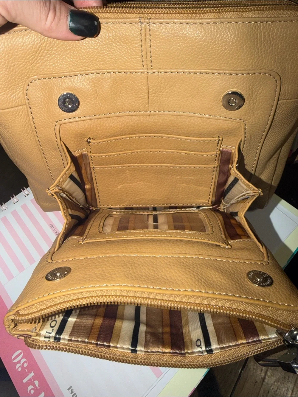 Tignanello Tan Leather Crossbody Bag with Front Zip Pocket AUTHENTIC BAG